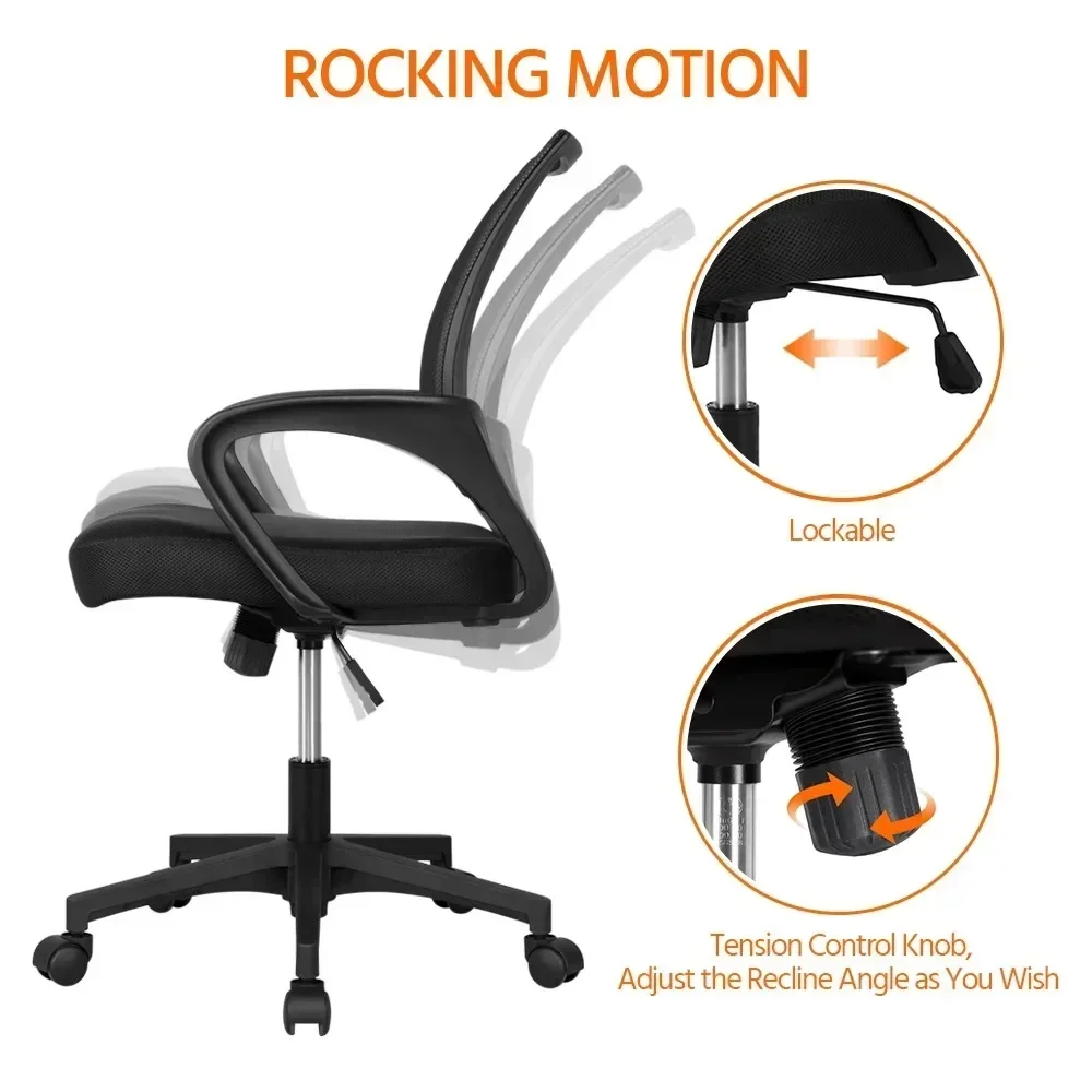 Adjustable Mid Back Mesh Swivel Office Chair With Armrests Black Computer Armchair Furniture Chairs Gaming Cheap Cushion - Image 4