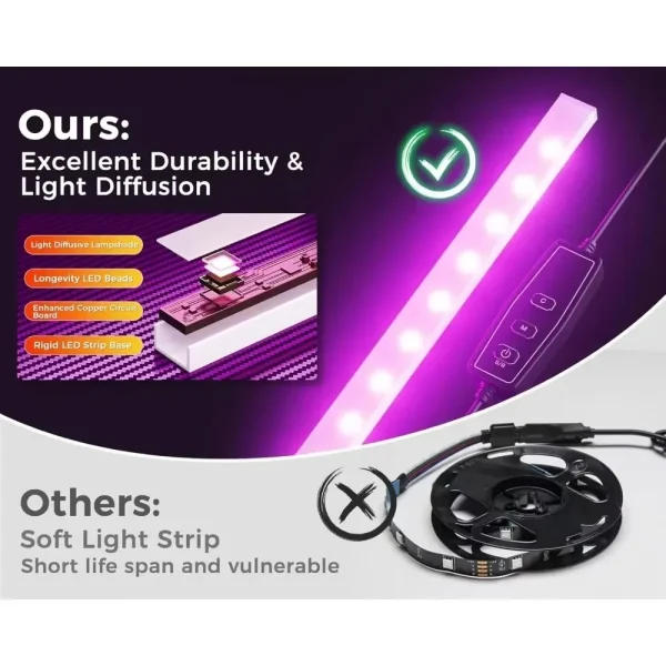 L Shaped Desk Gaming Desk with LED Light & Power Outlet, 53 Inch Reversible L Shaped Computer Table with Shelf & Storage Bag