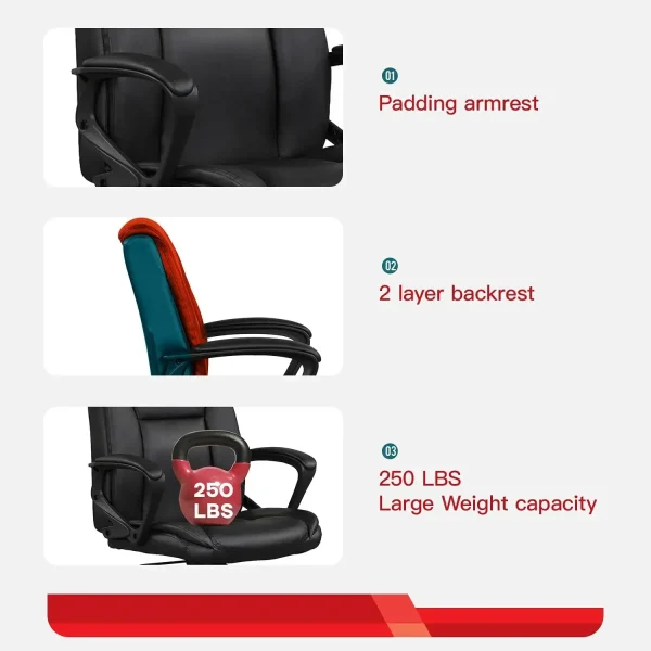 Home Office Chair Ergonomic Desk Chair PU Leather Task Chair Executive Rolling Swivel Mid Back