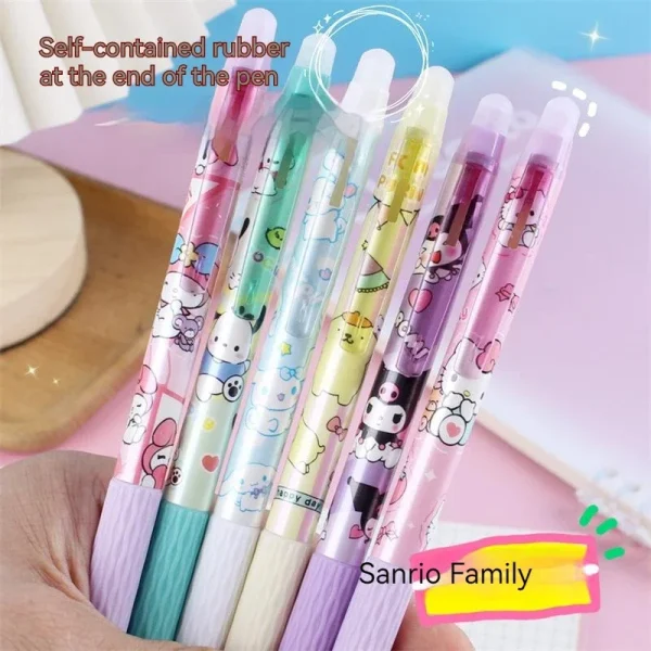 Sanrio 12/24pcs Erasable Gel Pen Cinnamonroll Kuromi Melody 0.5 Blue Student Writing Quick-drying Cute Stationery Girl Gift Pen