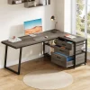 53" L Shaped Office Desk, Reversible Computer Desk with 3 File Drawers and 2 Storage Shelves for Home Office, Study, Gaming Room