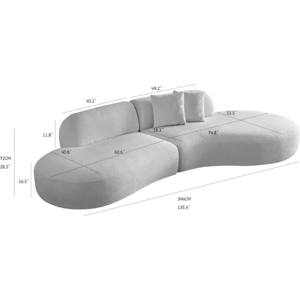 135.4" Curved Sectional Sofa,Oversized Modular Chaise Longue,6-Seat Boucle Fabric Couch with Pillows for Living Room,Apartment