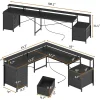 L Shaped Desk with 6 Drawer, 108" Home Office Desk with File Drawer & Power Outlet, Corner Computer Desk with Monitor Shelf
