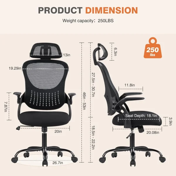 Sweetcrispy Office Computer Desk Chair, Ergonomic High-Back Mesh Rolling Work Chairs With Wheels And Adjustable Headrests,