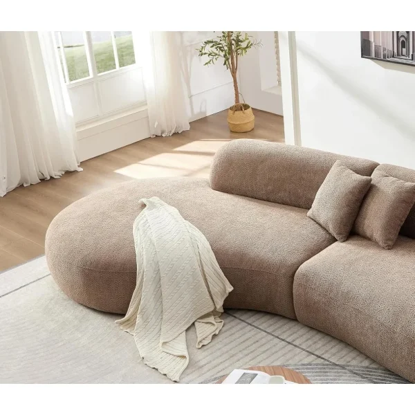 135.4" Curved Sectional Sofa,Oversized Modular Chaise Longue,6-Seat Boucle Fabric Couch with Pillows for Living Room,Apartment