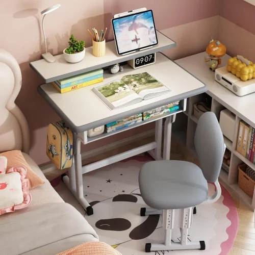 Kids Desk and Chair Set, Height Adjustable Children Bedroom Study Desk, Can Directly for Drawing Desktop, Book Stand, 3 Mode