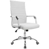 Ribbed Office Desk Chair Mid-Back PU Leather Executive Conference Task Chair Adjustable Swivel Chair with Arms