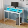 Computer Desk 47 inch with LED Lights & Power Outlets, Home Office Desk with Monitor Shelf, Gaming Desk, Writing Desk, White