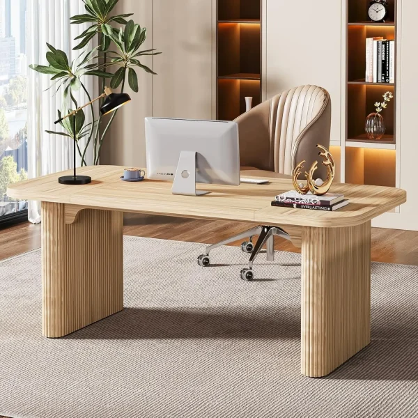 62-Inch Executive Desk, Large Computer Office Desk, Modern Office Desks & Workstations with Double Pedestal, Writing Table Work