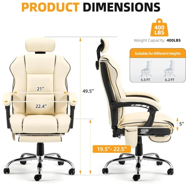 6-Point Massage Office Chair, with Footrest Heated Executive with Reclining Backrest, Ergonomic Gaming Chair with Padded Armrest