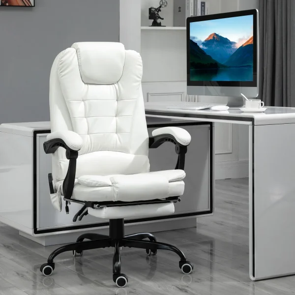 7-Point Vibrating Massage Office Chair High Back Massaging Office Desk Chair with Lumbar Support, Footrest, White