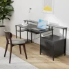 Computer Desk with File Drawer, Gaming Desk with LED Light & Power Outlets,Home Office Desk with File Cabinet & Storage Shelves
