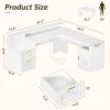 Farmhouse L Shaped Executive Desk Corner Computer Desk with Power Outlets L Shaped Office Desk with Monitor Stand, Printer Shelf