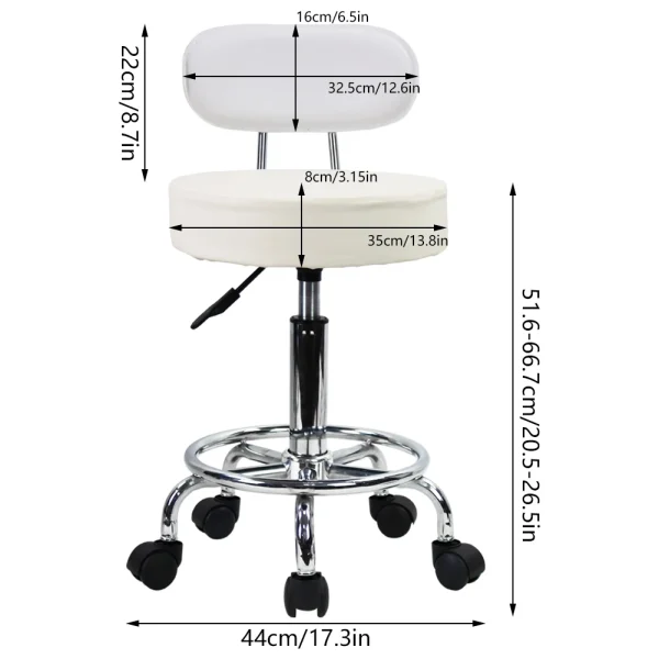 KKTONER PU Leather Rolling Stool Mid-Back with Footrest Height Adjustable Office Computer Home Drafting Swivel Task Chair White