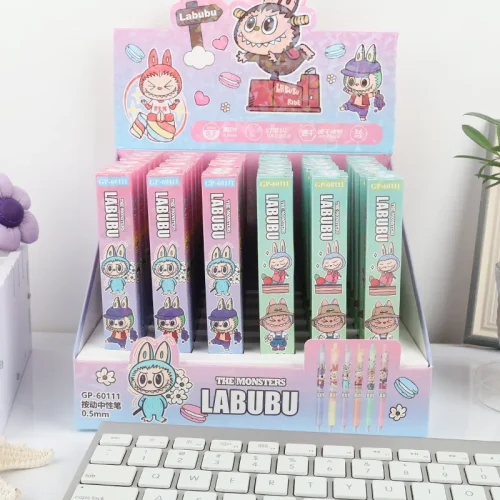 Labubu 36pcs Gel Pen Black 0.5mm Kawaii Cartoon Color Non-Slip Silicone Writing Pen Cute School Supplies Friends Birthday Gift