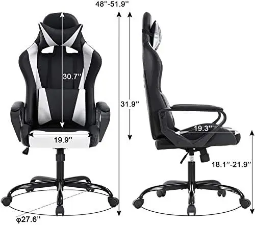 High Back Gaming Chair Ergonomic Racing Heavy Duty Office Chair Pc Video Game Chair, Massage Function Lumbar Support With Arms