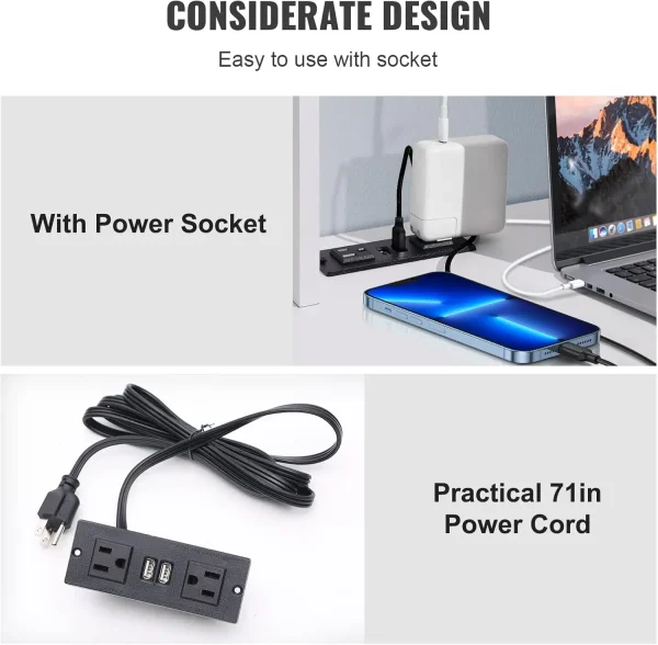 Floating Wall Mount Computer Desk Soet And 70.9 In (1.8 M) Power Cord For Home Office, Space Saving With Storage Shelves And