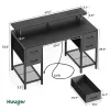 47 H Computer Desk With 4 Drawers, Gaming Desk With Led Lights & Power Outlets, Home Office Desk With Large Storage Space For