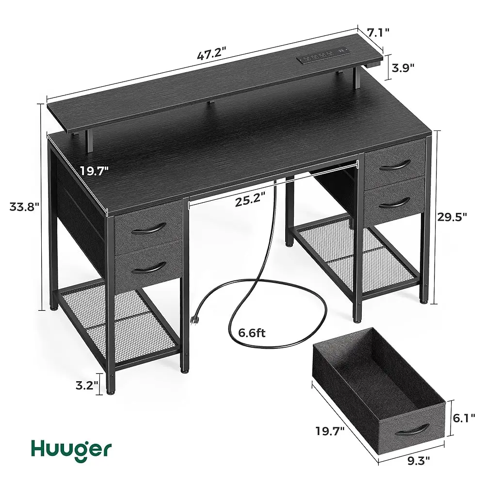 47 H Computer Desk With 4 Drawers, Gaming Desk With Led Lights & Power Outlets, Home Office Desk With Large Storage Space For - Image 2