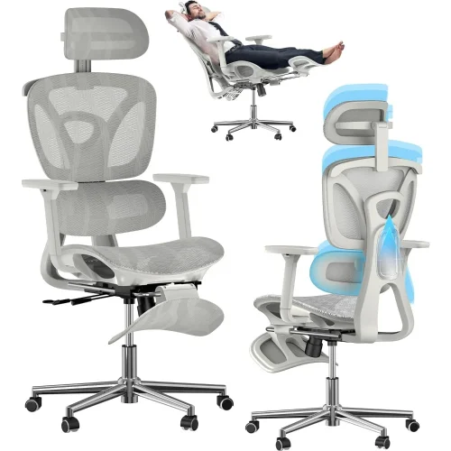 Ergonomic Mesh Office Chair with Foot Rest, Big and Tall Computer Chair with 3D Adjustable Headrest and 4D Armrest, 350 LBS Capa