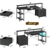 Computer Desk with File Drawer, Gaming Desk with LED Light & Power Outlets,Home Office Desk with File Cabinet & Storage Shelves