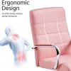Mid-Back Office Chair With Arms Swivel Pu Leather Height Adjustable Office Executive Chair, Pink