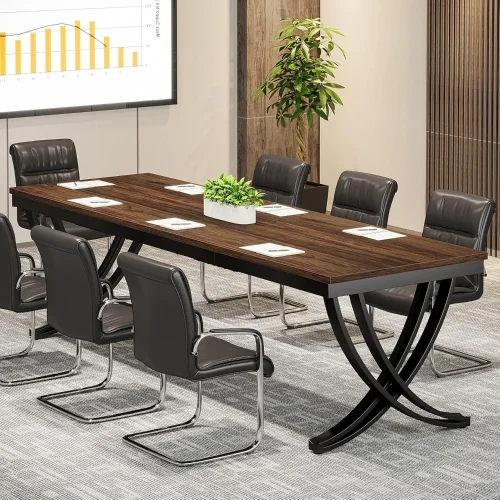 6.5FT Conference Table for 6-8 People, 78 inch Long Rectangular Seminar Table with Strong Metal Frame, Business Furniture Board