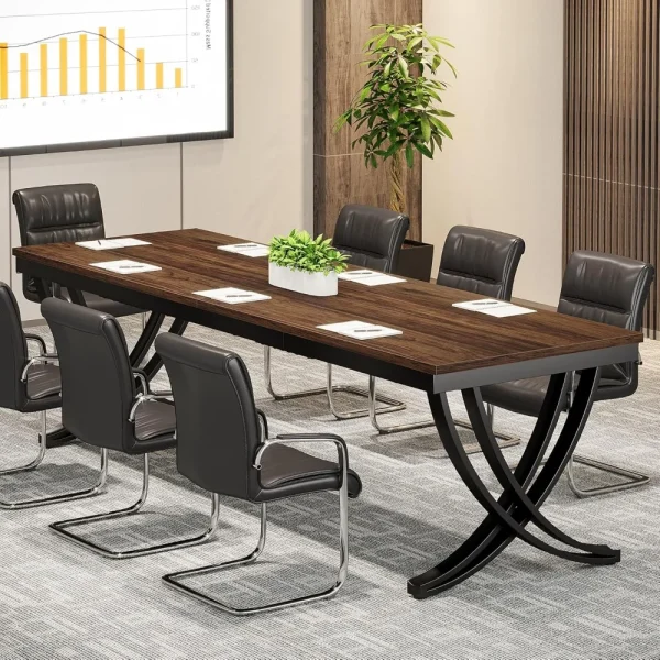 6.5FT Conference Table for 6-8 People, 78 inch Long Rectangular Seminar Table with Strong Metal Frame, Business Furniture Board