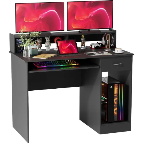 43 Inch Computer Desk with Drawers Hutch & Storage Shelves Modern Office Writing Desk with Desktop Organizer for Study
