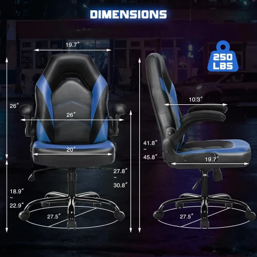 Dumos Ergonomic Computer Gaming Chair - Home Office Desk With Pu Leather Lumbar Support, Height Adjustable Big And Tall Video