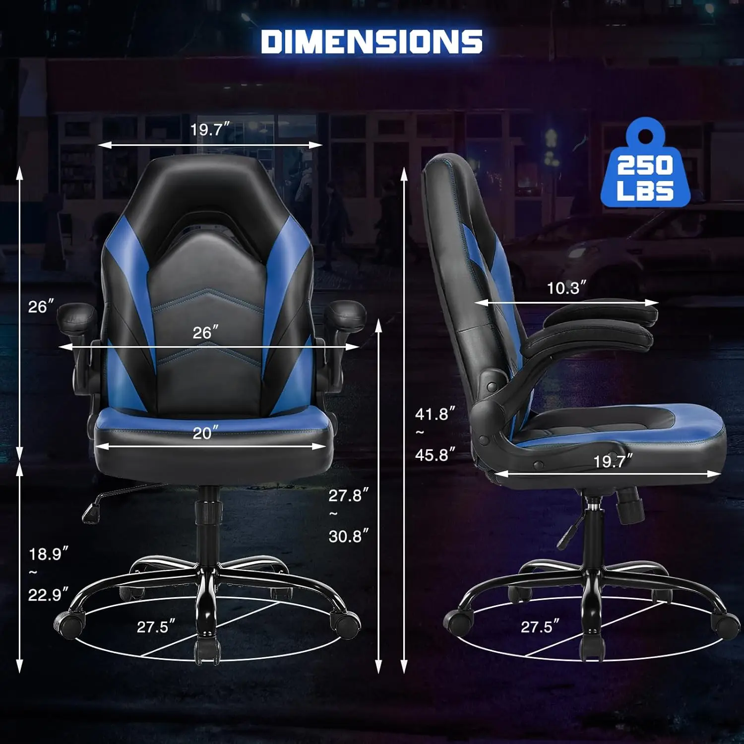 Dumos Ergonomic Computer Gaming Chair - Home Office Desk With Pu Leather Lumbar Support, Height Adjustable Big And Tall Video