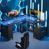 Satifur 67 inch Office Desk With Power Sockets and LED Lights, 2 Monitor Stands and 6 Adjustable Storage Drawers, Gaming Desk