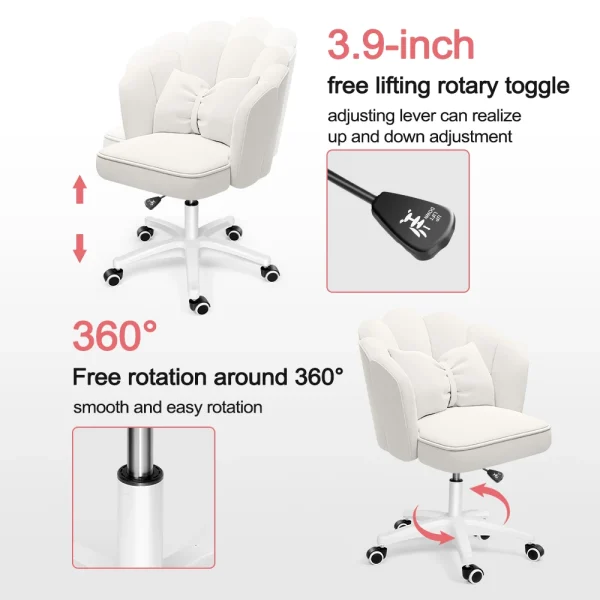 Cute Petal Desk Chair Velvet Home Office Butterfly Chairs with Bow Cushion Makeup Vanity Chair for Bedroom Computer Task Chairs