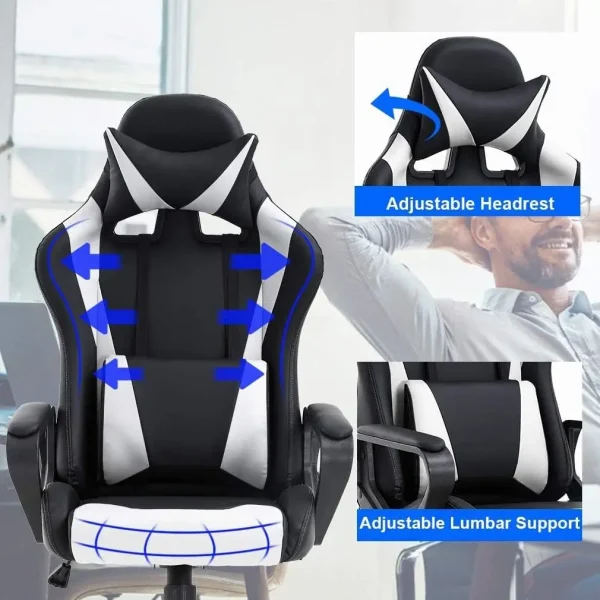 High Back Gaming Chair Ergonomic Racing Heavy Duty Office Chair Pc Video Game Chair, Massage Function Lumbar Support With Arms