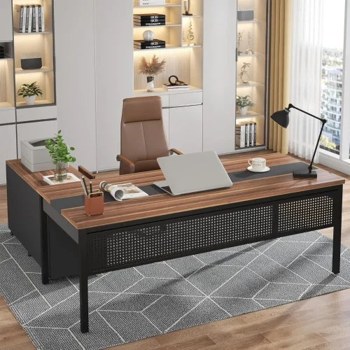 70.8" Large Executive Office Desk and 47" Lateral File Cabinet Combo, L-Shaped Computer Desk 2 Piece Business Furniture with Dr