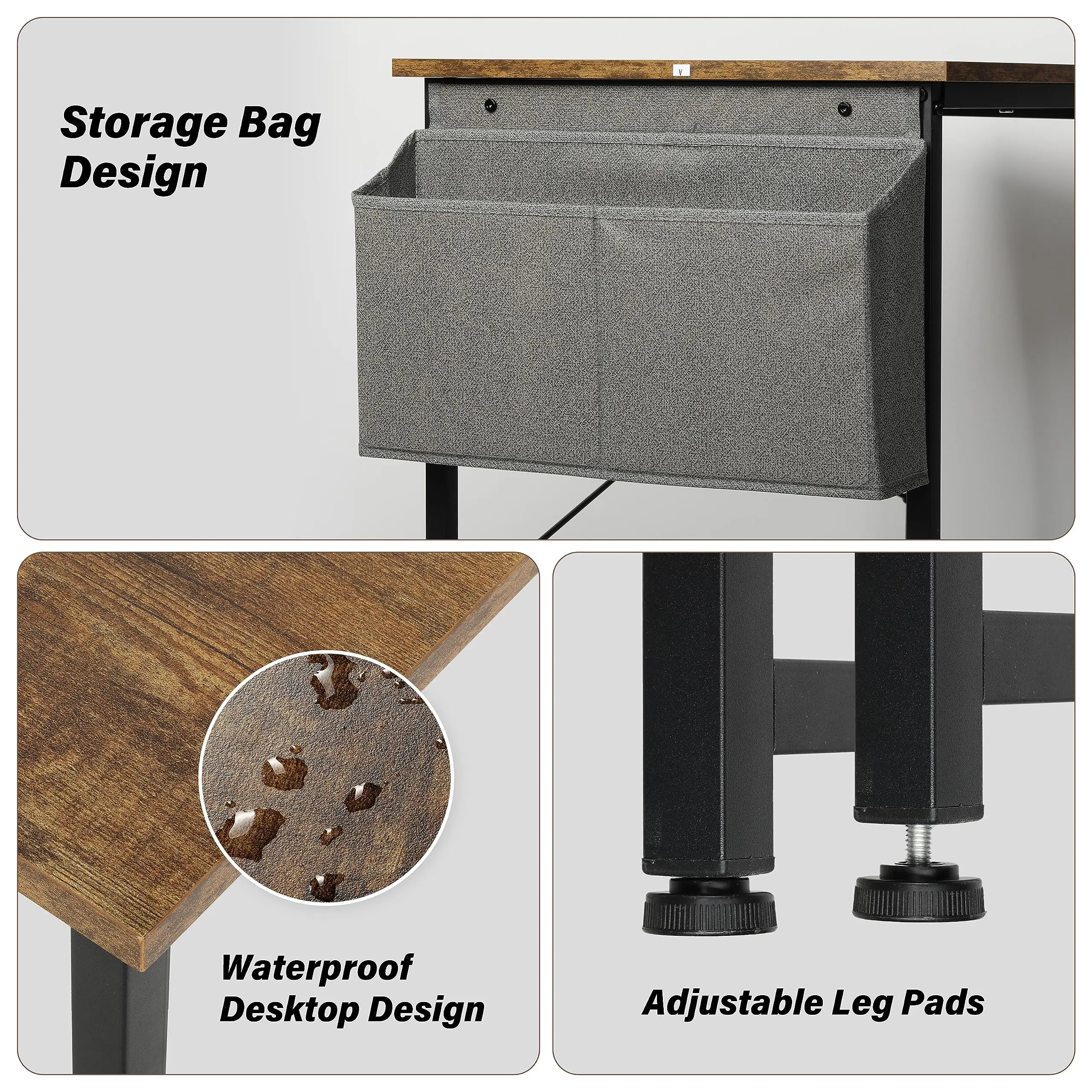 Computer Office Desk, Home Writing Study Worktable for Bedroom, Brown Small Desk, Modern Simple Style PC Table - Image 4