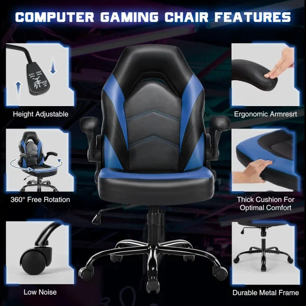 Dumos Ergonomic Computer Gaming Chair - Home Office Desk With Pu Leather Lumbar Support, Height Adjustable Big And Tall Video