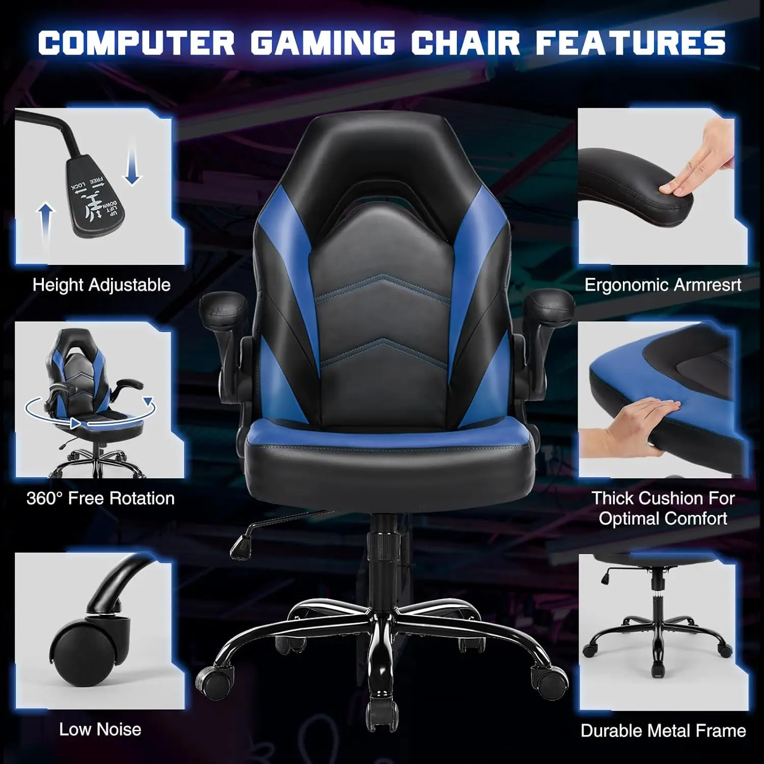 Dumos Ergonomic Computer Gaming Chair - Home Office Desk With Pu Leather Lumbar Support, Height Adjustable Big And Tall Video - Image 6