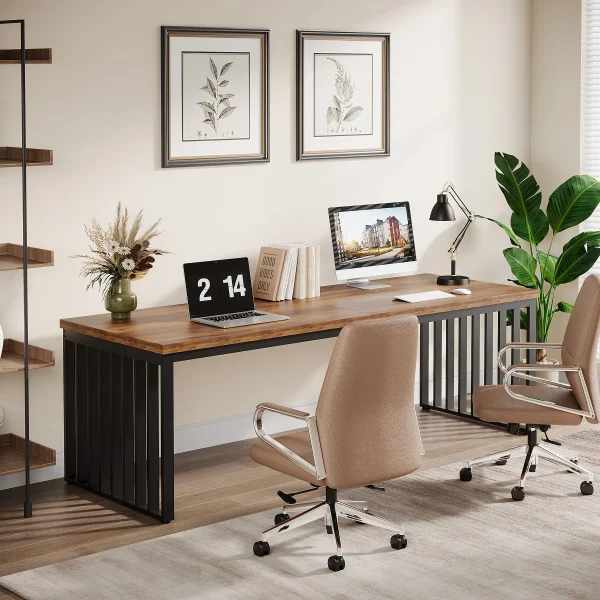 Tribesigns 78''Modern Large Office Desk, 2-Person Computer Workstation, Industrial Wooden Desk with Metal Legs