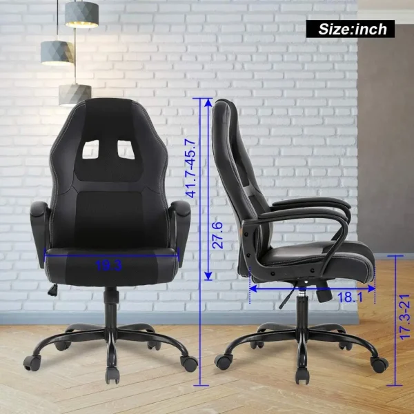 Office Chair Pc Gaming Chair Cheap Desk Chair Ergonomic Pu Leather Executive Computer Chair Lumbar Support For Women, Men (Bla)