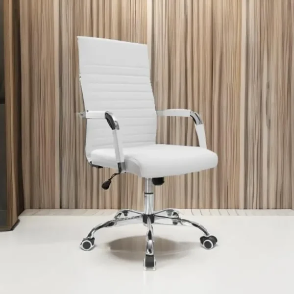 Ribbed Office Desk Chair Mid-Back PU Leather Executive Conference Task Chair Adjustable Swivel Chair with Arms