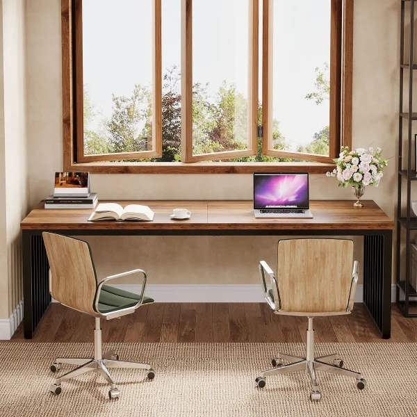 Tribesigns 78''Modern Large Office Desk, 2-Person Computer Workstation, Industrial Wooden Desk with Metal Legs