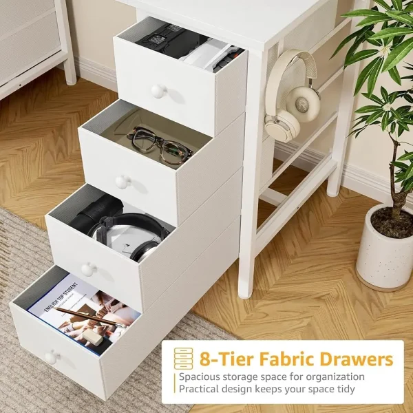 White Computer Desk With Drawers On Both Sides For Home Office, 55 H Girls Teens Desks With Storage Writing Study Table For