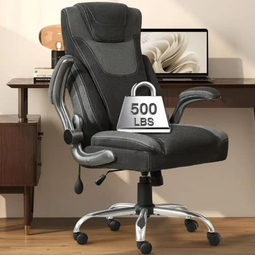 Big and Tall Fabric Office Chair 500LBS with Adjustable Lumbar Support, Extra Wide Seat for Heavy Duty Executive Desk Chair