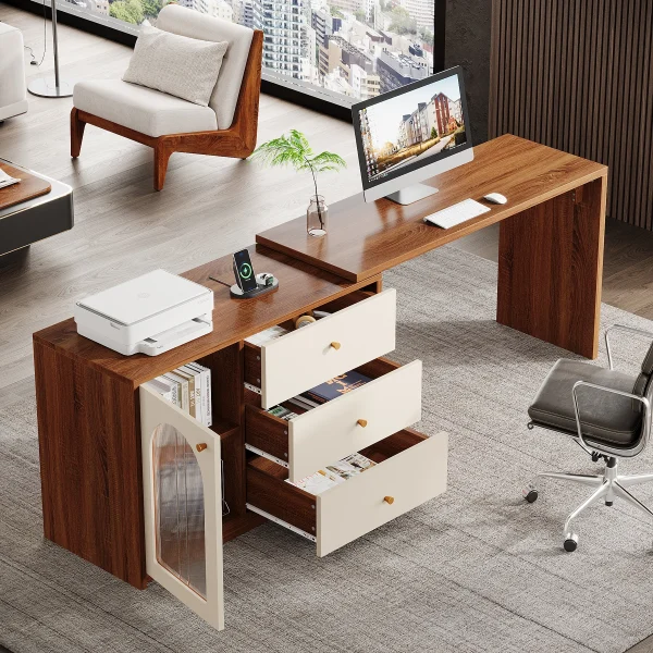 Tribesigns L Shaped Computer Desk with Drawers, Modern Corner Home Office Desk with Reversible Storage Cabinet, Long Study Desk
