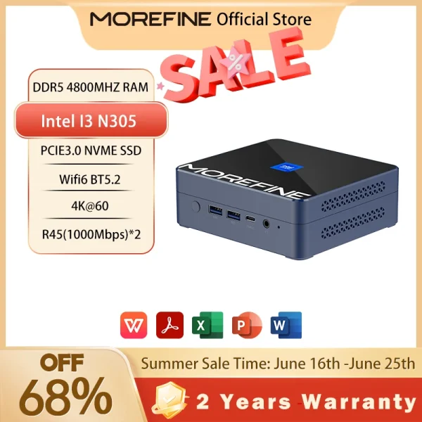MOREFINE Mini PC Compatible with Windows11Pro 12th Gen AlderLake N305(Up to 3.8GHz) Office PC Mini Desktop Computers WiFi6 BT5.2