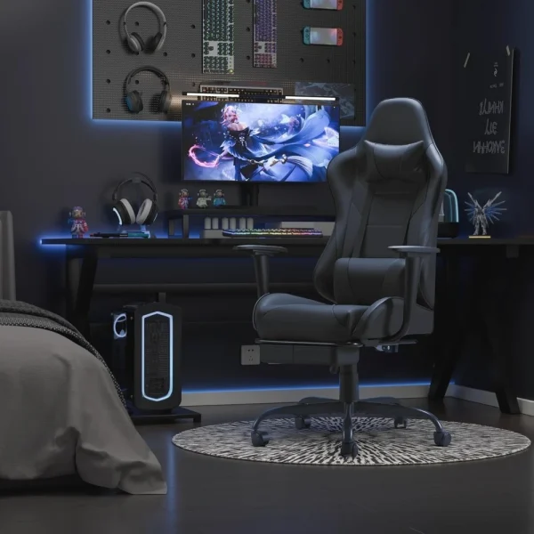 Office Chair, with Footrest and Massage Lumbar Support, Height Adjustable Chair with Headrest and Swivel Seat, Office Chair