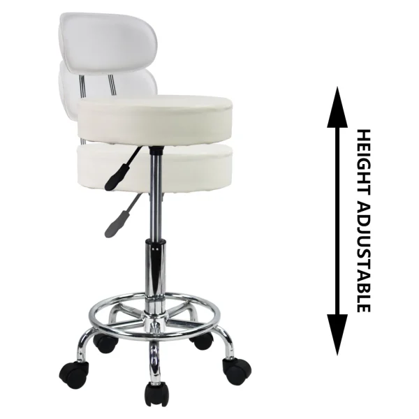 KKTONER PU Leather Rolling Stool Mid-Back with Footrest Height Adjustable Office Computer Home Drafting Swivel Task Chair White