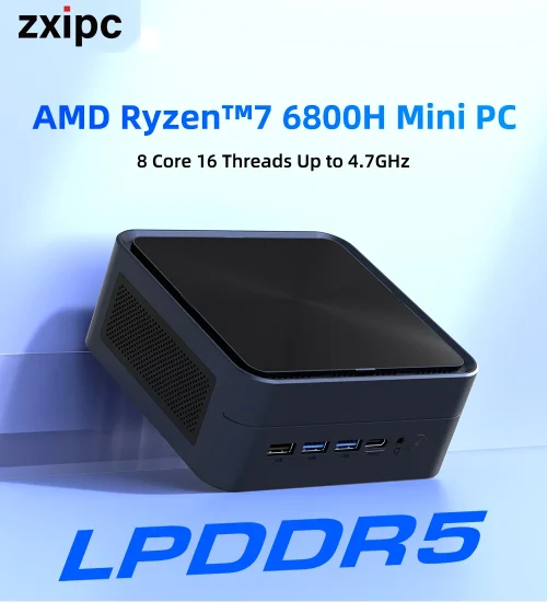 ZXIPC Mini PC AMD Ryzen 7 6600U 6600H 6800H 16GB DDR5 1TB M.2 SSD Desktop Computers Support 4K HDMI Display/WiFi6/USB3.2/Office