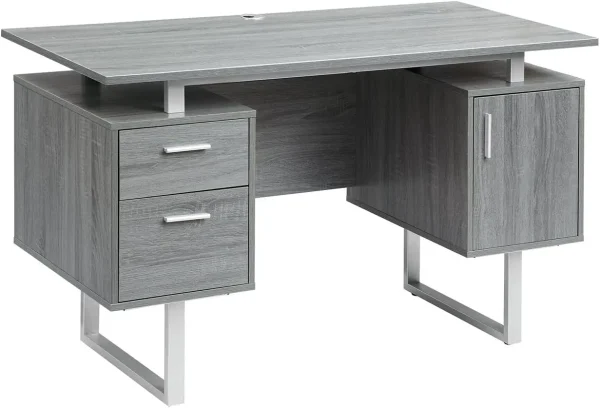 Modern Office Desk With Storage, Gray